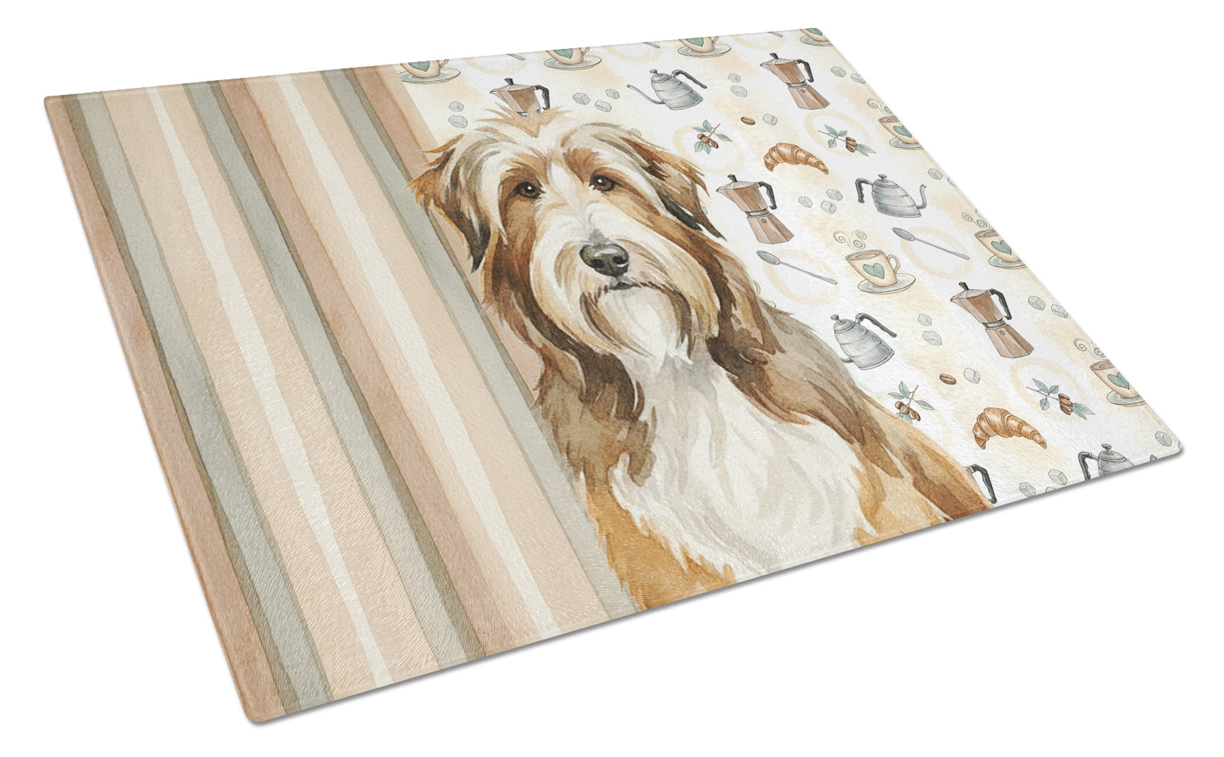 Brown Bearded Collie Coffee Bar Cutting Board Tempered Glass Kitchen Cutting Surface, Heat Resistant Chopping, Non-Slip Feet, Food Prep & Serving