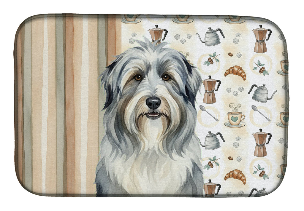 Bearded Collie Coffee Bar Dish Drying Mat Absorbent Dish Drying Mat Pad for Kitchen Counter Dish Drainer Mat for Countertop, 14 x 21", Multicolor