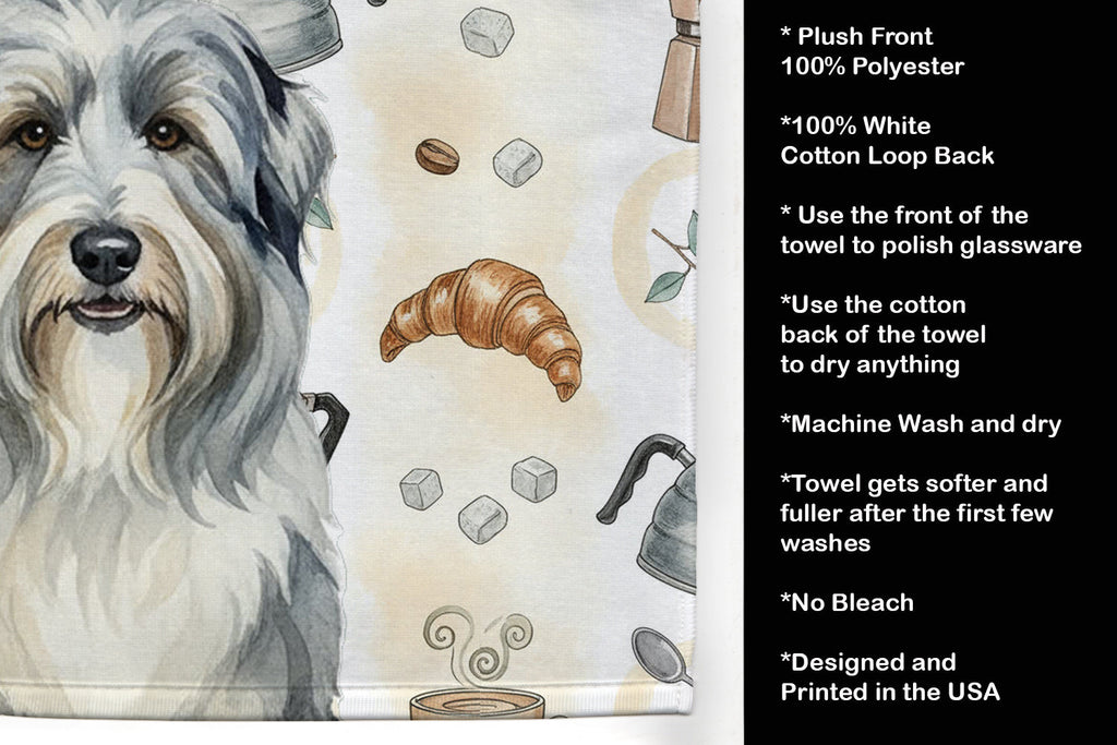 Bearded Collie Coffee Bar Kitchen Towel Velour Plush Front and Cotton Loop Back Machine Washable