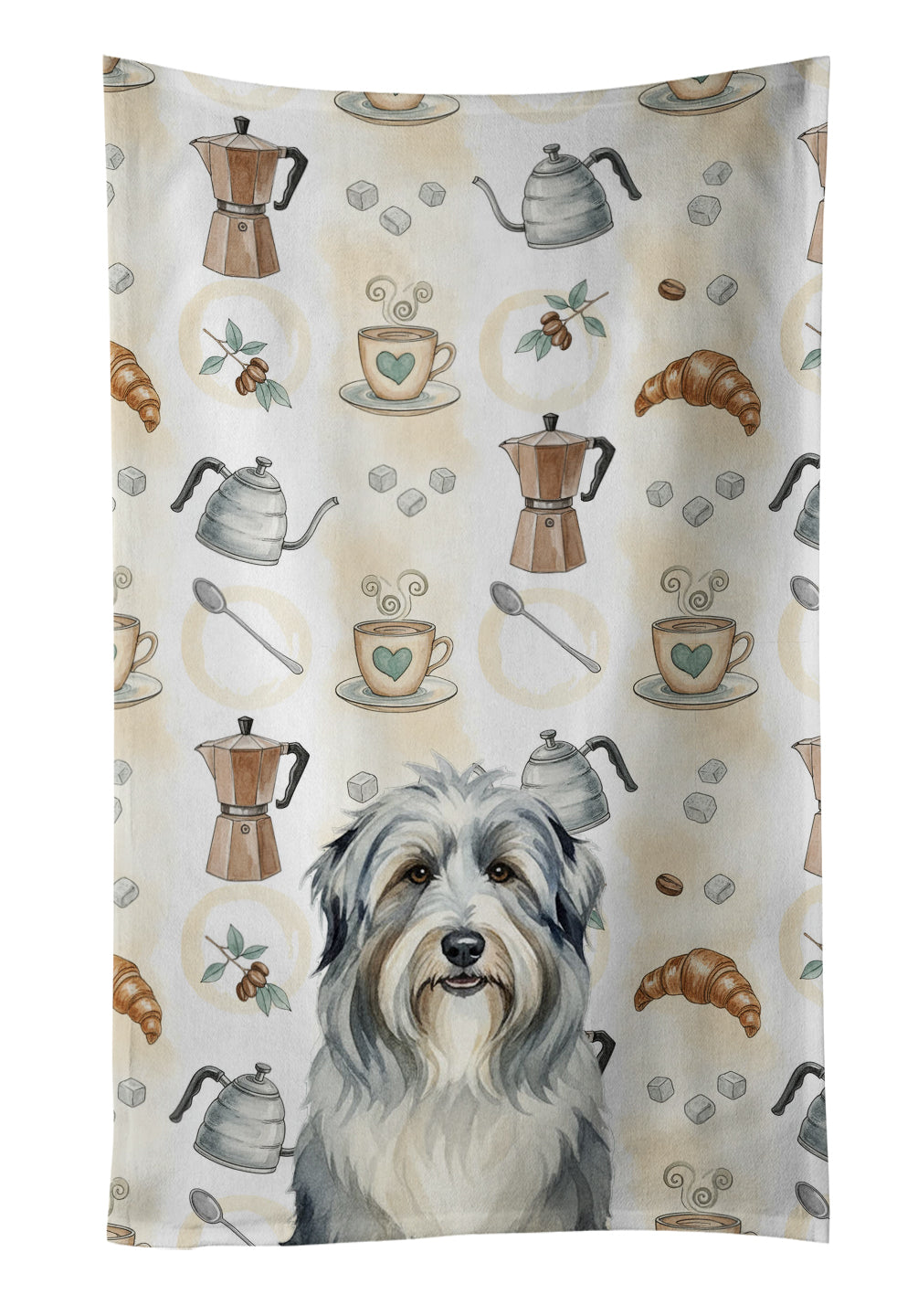 Bearded Collie Coffee Bar Kitchen Towel Velour Plush Front and Cotton Loop Back Machine Washable
