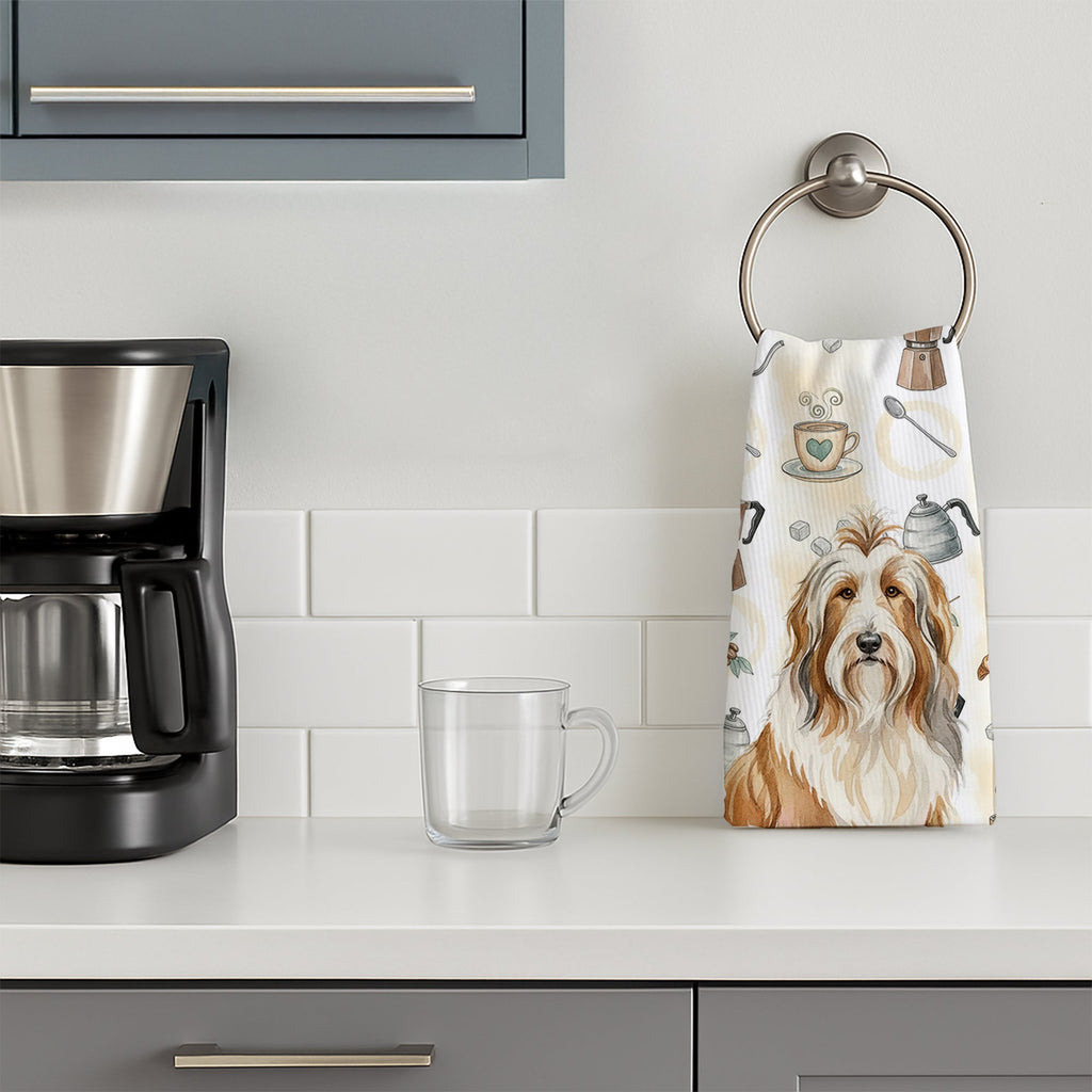 Fawn Bearded Collie Coffee Bar Kitchen Towel Velour Plush Front and Cotton Loop Back Machine Washable