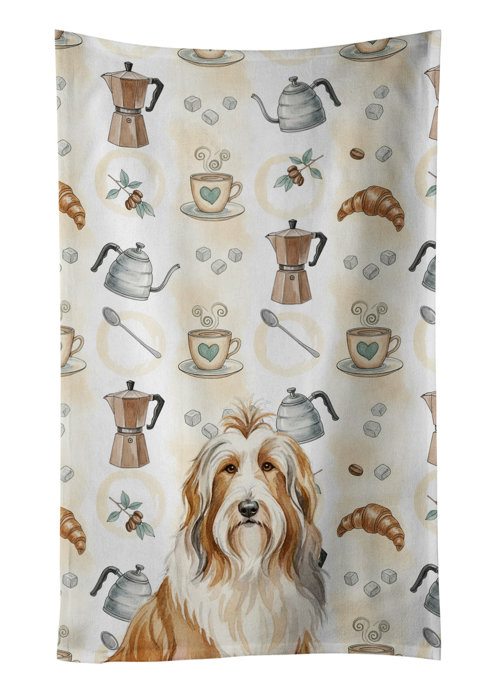 Fawn Bearded Collie Coffee Bar Kitchen Towel Velour Plush Front and Cotton Loop Back Machine Washable