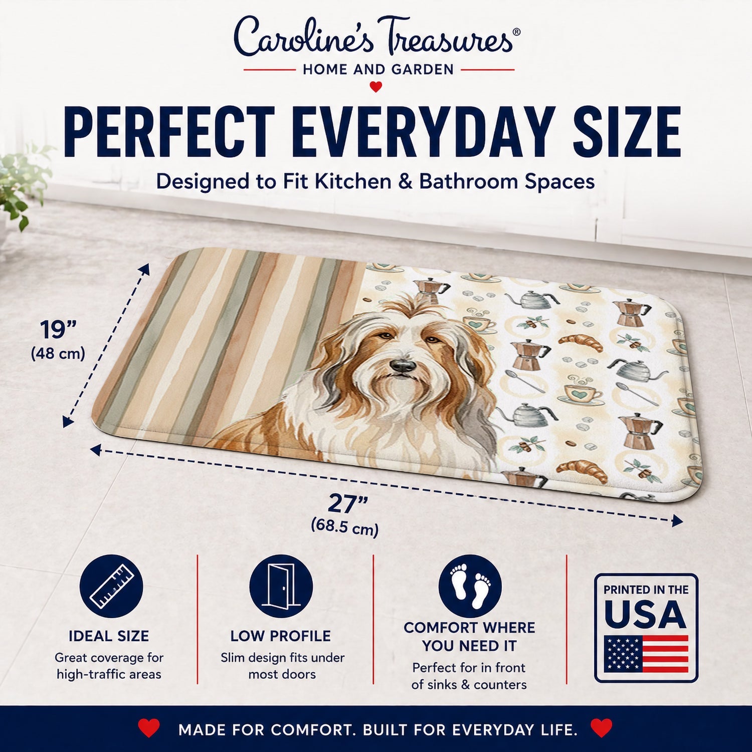 Fawn Bearded Collie Coffee Bar Memory Foam Kitchen Mat Machine Washable Anti-Fatigue Cushion Comfort Bath or Kitchen Rug