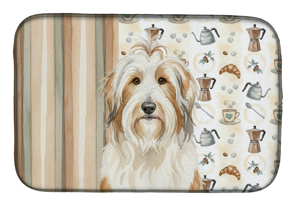 White and Tan Bearded Collie Coffee Bar Dish Drying Mat Absorbent Dish Drying Mat Pad for Kitchen Counter Dish Drainer Mat for Countertop, 14 x 21", Multicolor