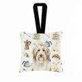 White and Tan Bearded Collie Coffee Bar Hanging Square Fabric Ornament 3.5 � 3.5 Decorative Door-Knob & Tree Hanger, Soft Fabric