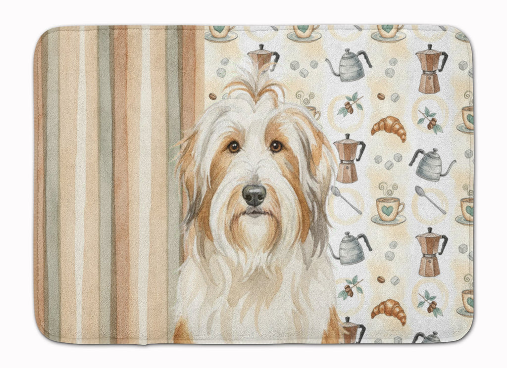 White and Tan Bearded Collie Coffee Bar Memory Foam Kitchen Mat Machine Washable Anti-Fatigue Cushion Comfort Bath or Kitchen Rug