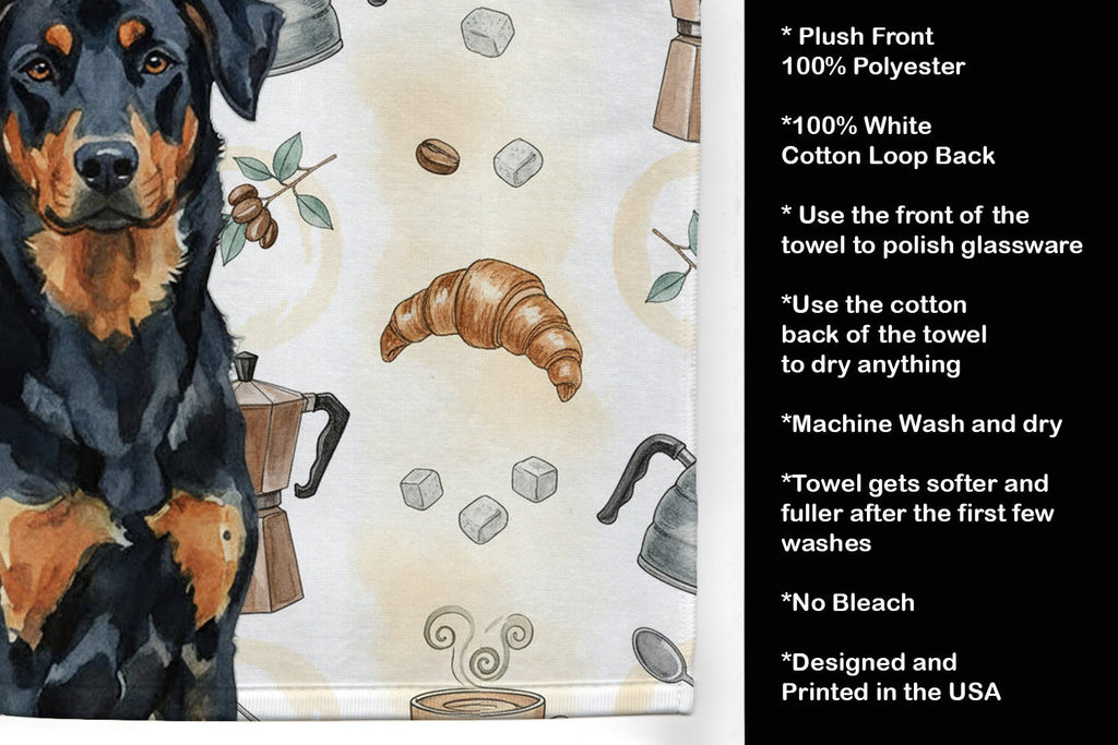 Beauceron Coffee Bar Kitchen Towel Velour Plush Front and Cotton Loop Back Machine Washable