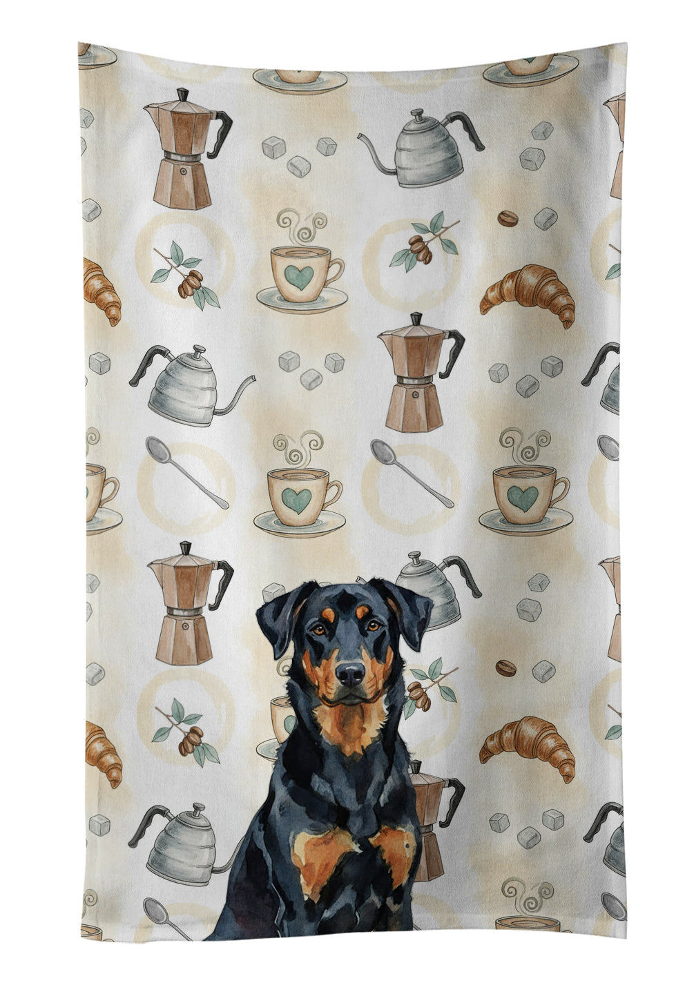 Beauceron Coffee Bar Kitchen Towel Velour Plush Front and Cotton Loop Back Machine Washable