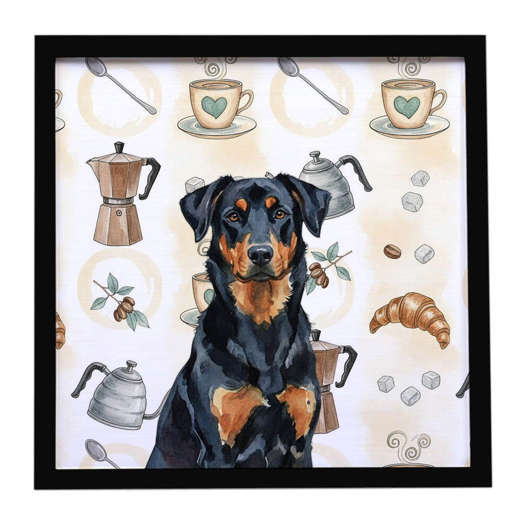 Beauceron Coffee Bar Framed Metal Print Bathroom, Kitchen, Office, Home Decor Wall Art Ready to Hang, Square, 8X8