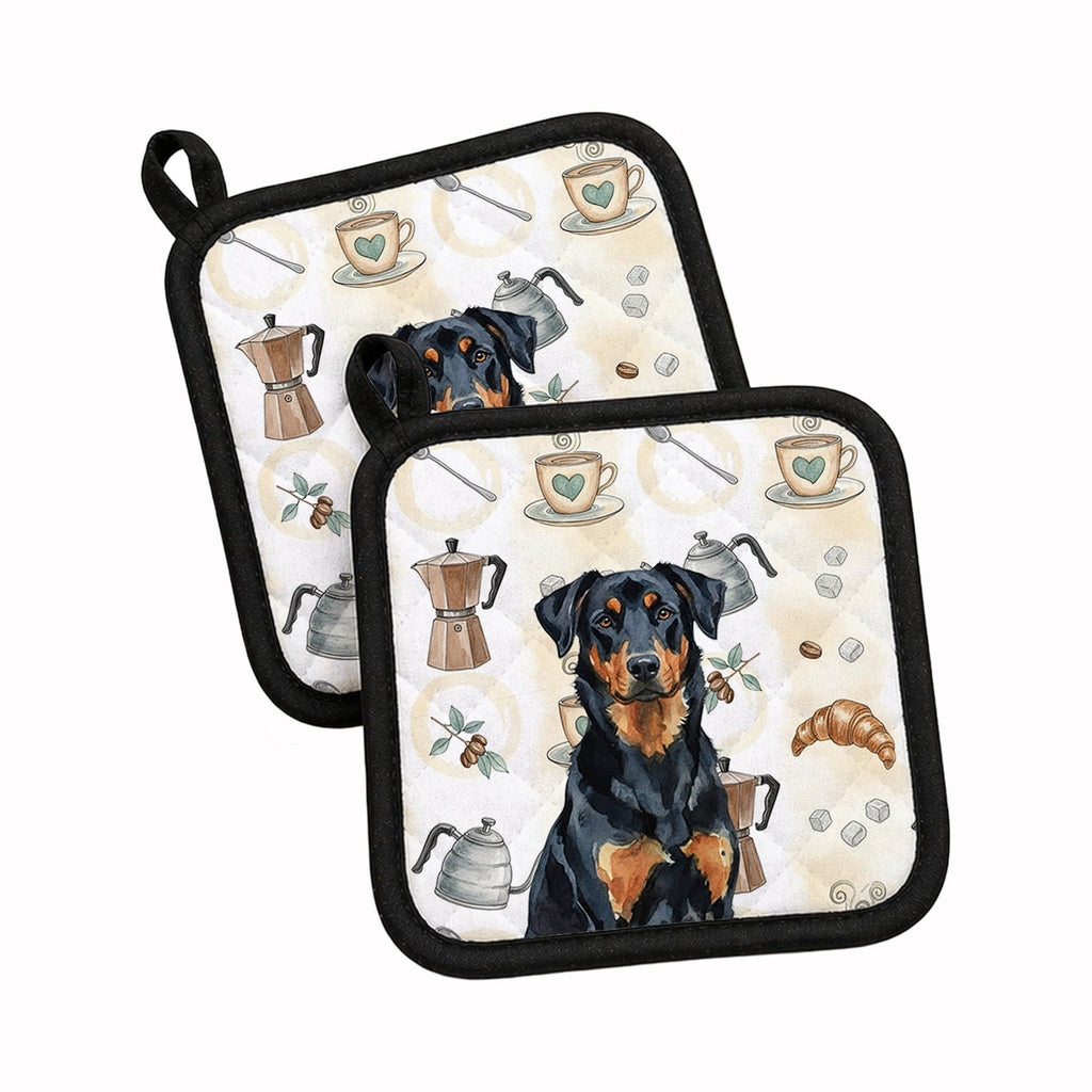 Beauceron Coffee Bar Pot Holder Set of 2 Heat Resistant Quilted Hot Pads 7.5 x 7.5 Inch, Insulated Kitchen Trivets for Cooking & Baking