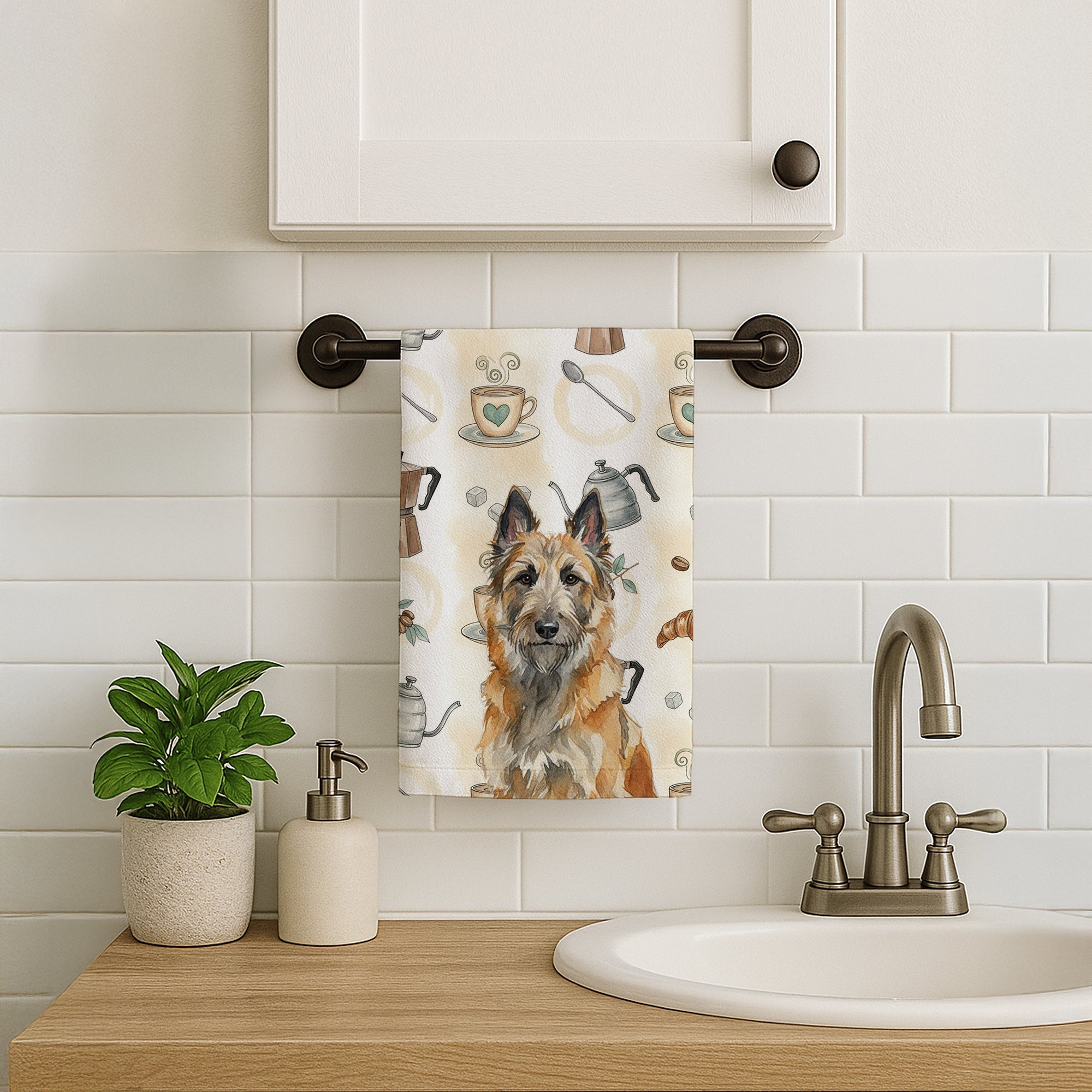 Belgian Laekenois Coffee Bar Kitchen Towel Velour Plush Front and Cotton Loop Back Machine Washable