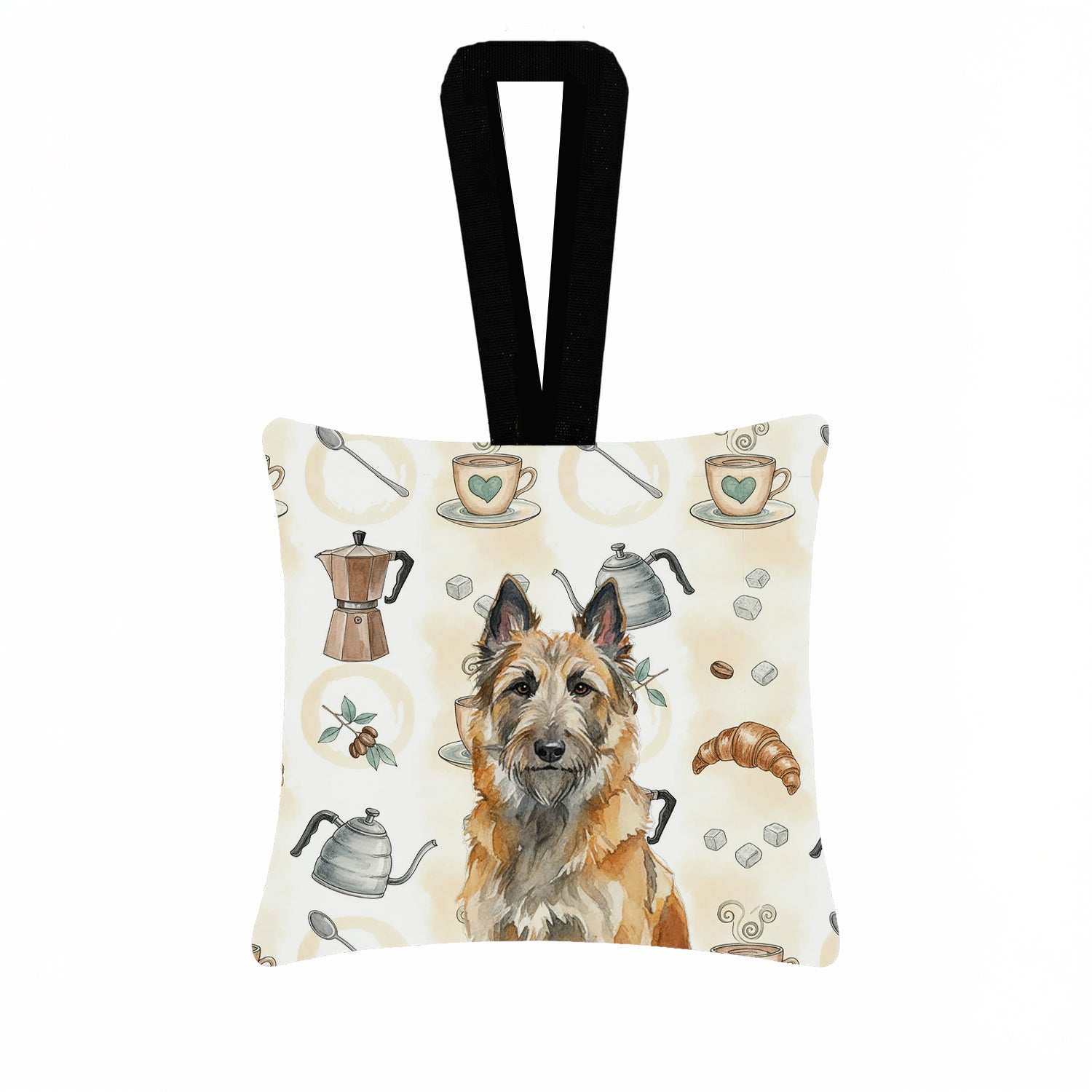 Belgian Laekenois Coffee Bar Hanging Square Fabric Ornament 3.5 � 3.5 Decorative Door-Knob & Tree Hanger, Soft Fabric