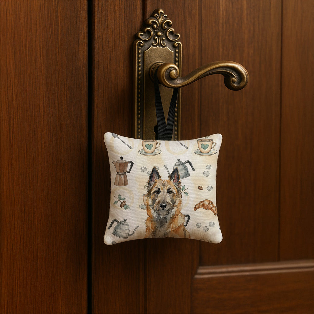 Belgian Laekenois Coffee Bar Hanging Square Fabric Ornament 3.5 � 3.5 Decorative Door-Knob & Tree Hanger, Soft Fabric