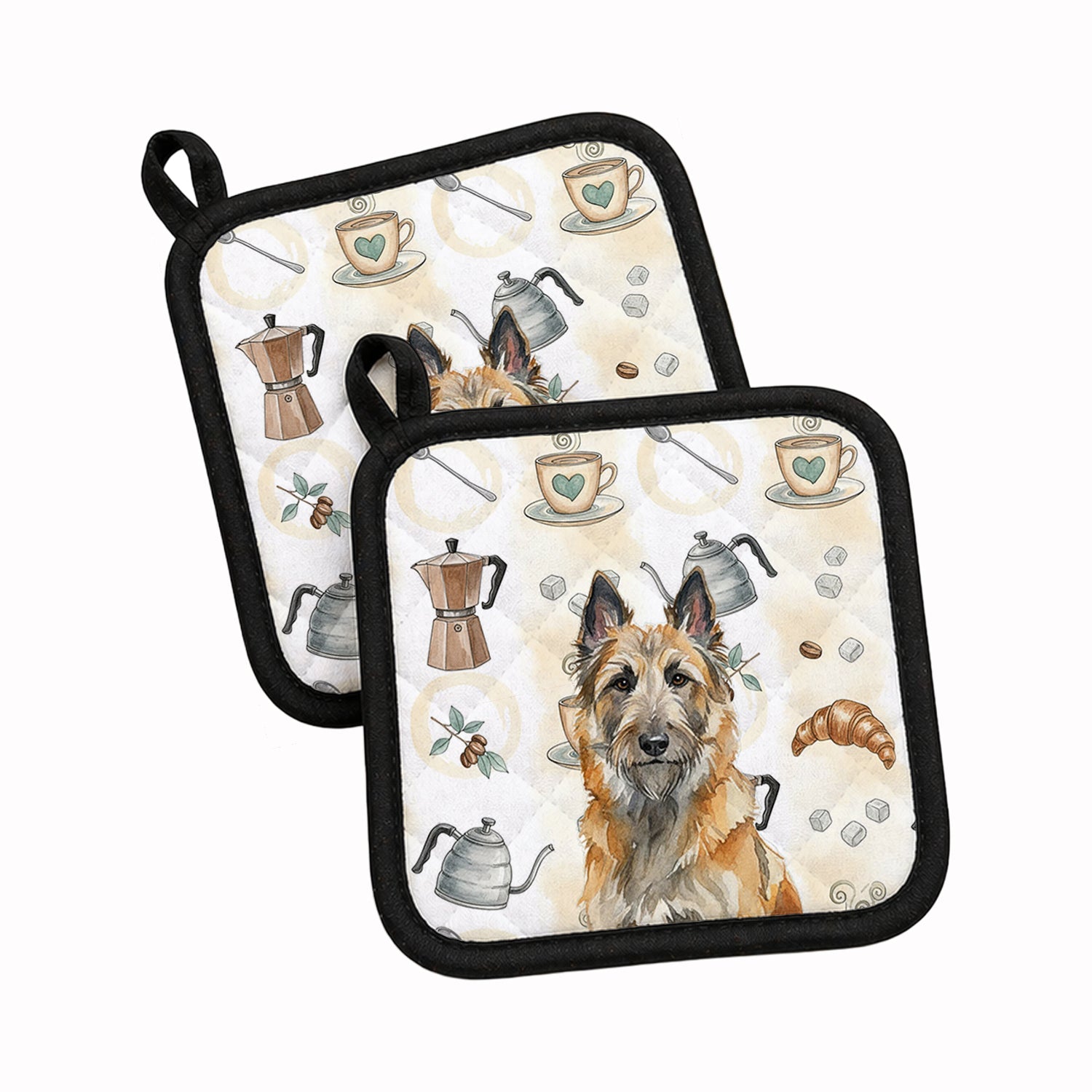 Belgian Laekenois Coffee Bar Pot Holder Set of 2 Heat Resistant Quilted Hot Pads 7.5 x 7.5 Inch, Insulated Kitchen Trivets for Cooking & Baking