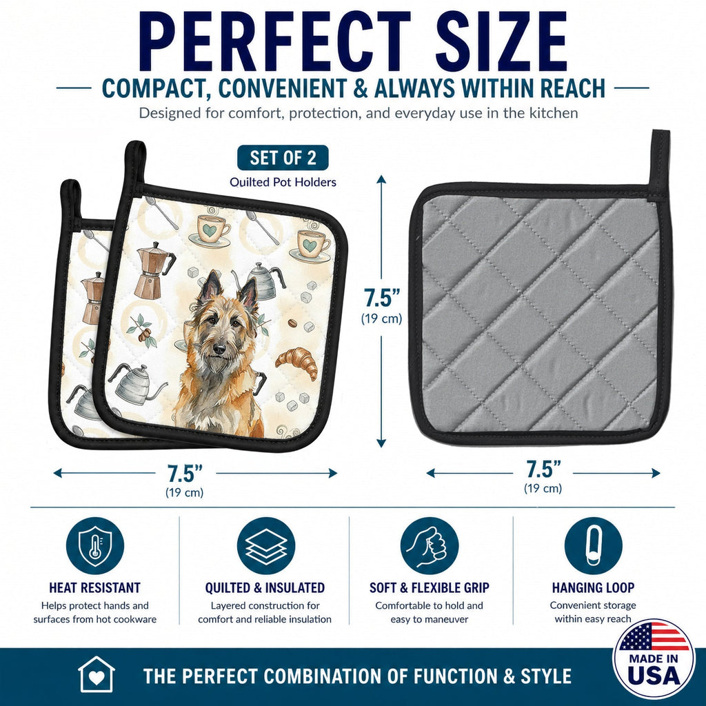 Belgian Laekenois Coffee Bar Pot Holder Set of 2 Heat Resistant Quilted Hot Pads 7.5 x 7.5 Inch, Insulated Kitchen Trivets for Cooking & Baking
