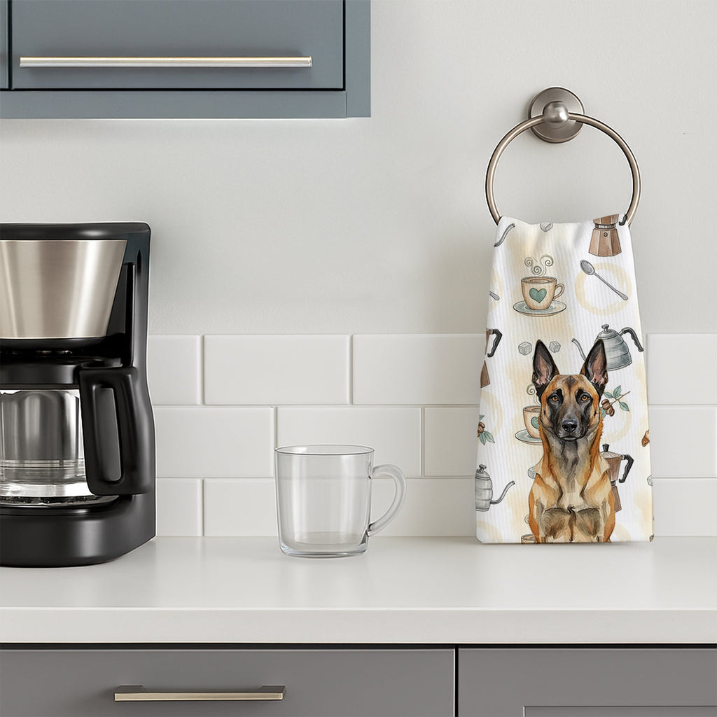 Belgian Malinois Coffee Bar Kitchen Towel Velour Plush Front and Cotton Loop Back Machine Washable