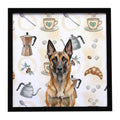Belgian Malinois Coffee Bar Framed Metal Print Bathroom, Kitchen, Office, Home Decor Wall Art Ready to Hang, Square, 8X8