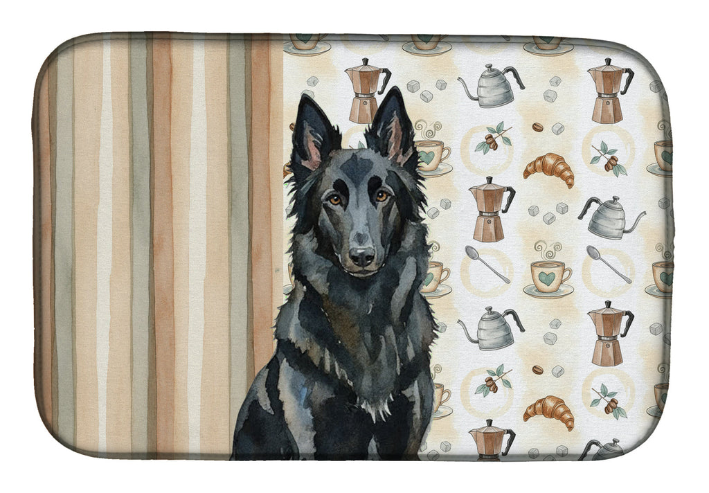 Belgian Sheepdog Groenendael Coffee Bar Dish Drying Mat Absorbent Dish Drying Mat Pad for Kitchen Counter Dish Drainer Mat for Countertop, 14 x 21", Multicolor