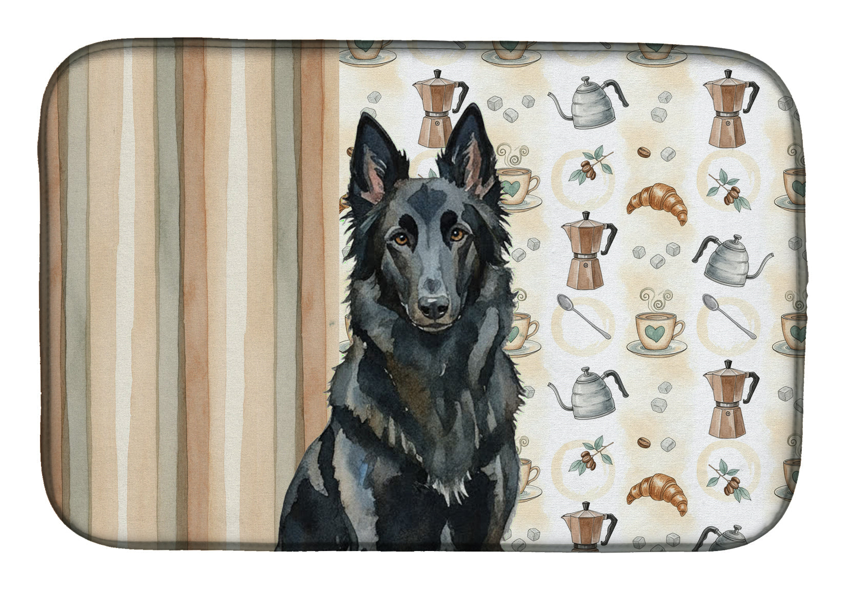 Belgian Sheepdog Groenendael Coffee Bar Dish Drying Mat Absorbent Dish Drying Mat Pad for Kitchen Counter Dish Drainer Mat for Countertop, 14 x 21", Multicolor