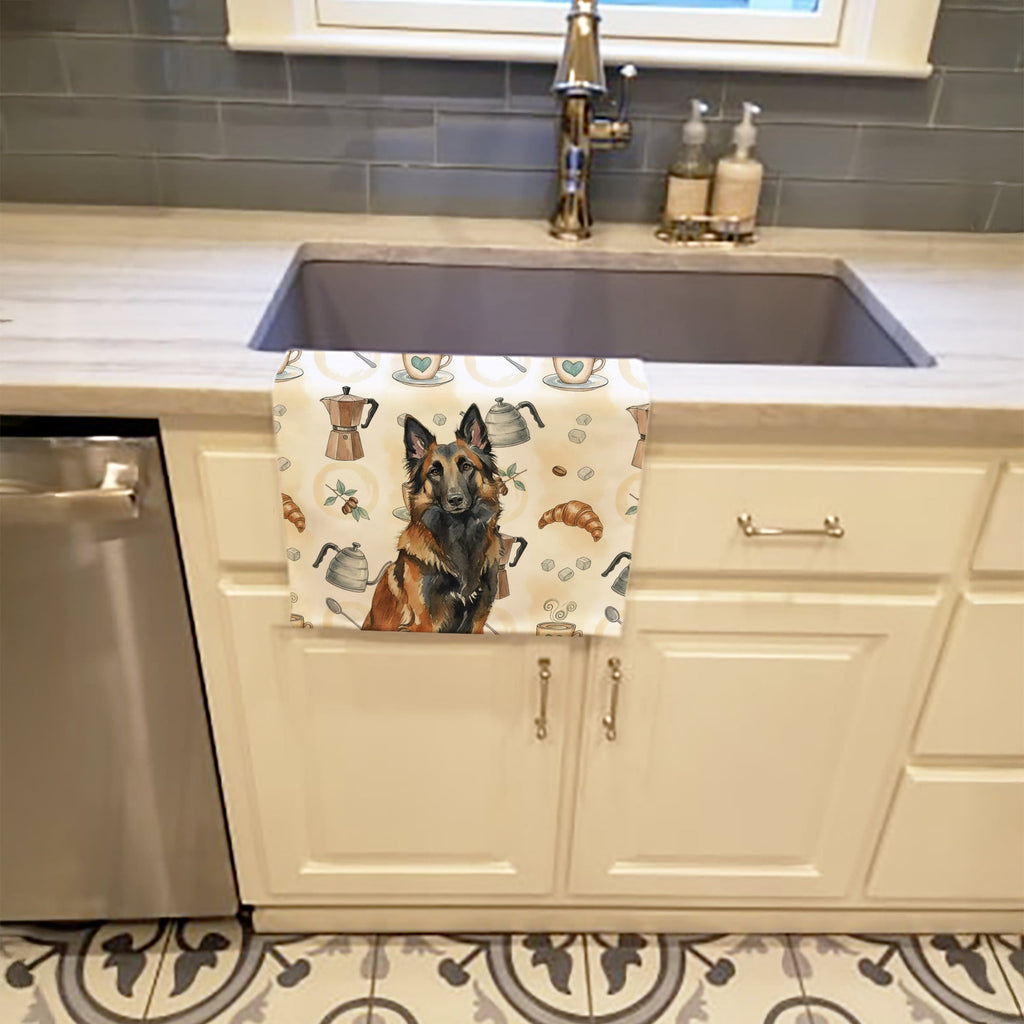 Belgian Tervuren Coffee Bar Kitchen Towel Velour Plush Front and Cotton Loop Back Machine Washable