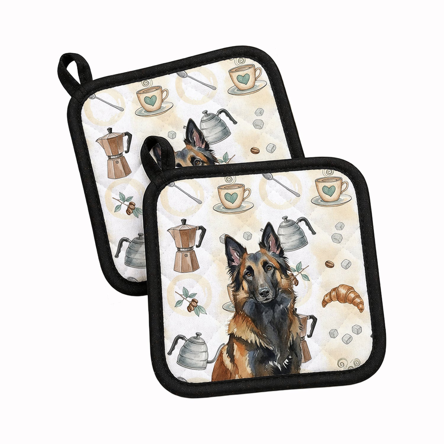 Belgian Tervuren Coffee Bar Pot Holder Set of 2 Heat Resistant Quilted Hot Pads 7.5 x 7.5 Inch, Insulated Kitchen Trivets for Cooking & Baking