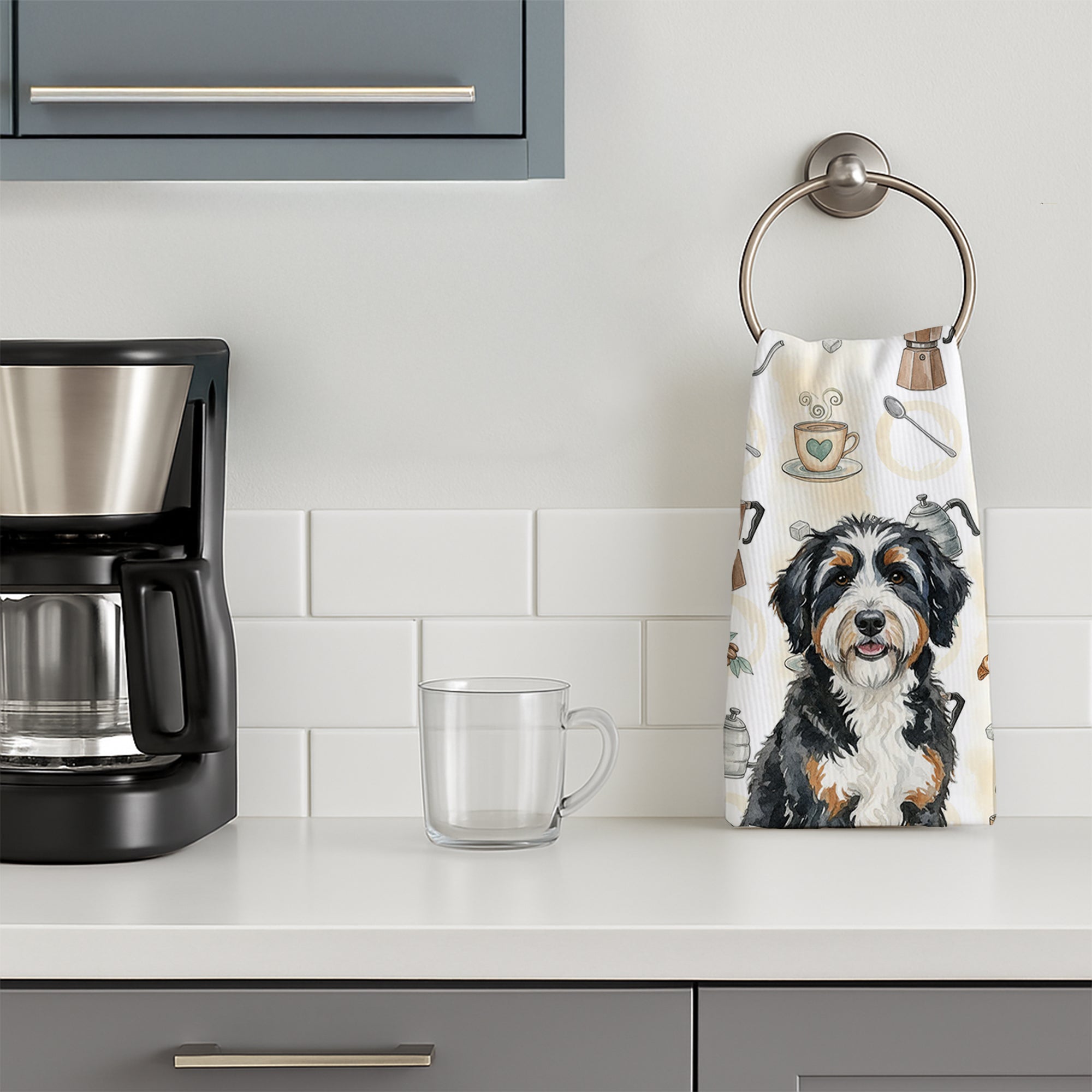 Berndoodle Coffee Bar Kitchen Towel Velour Plush Front and Cotton Loop Back Machine Washable