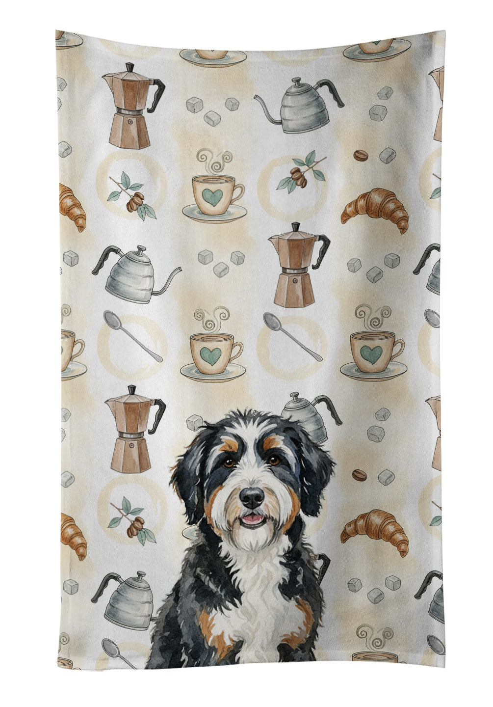 Berndoodle Coffee Bar Kitchen Towel Velour Plush Front and Cotton Loop Back Machine Washable