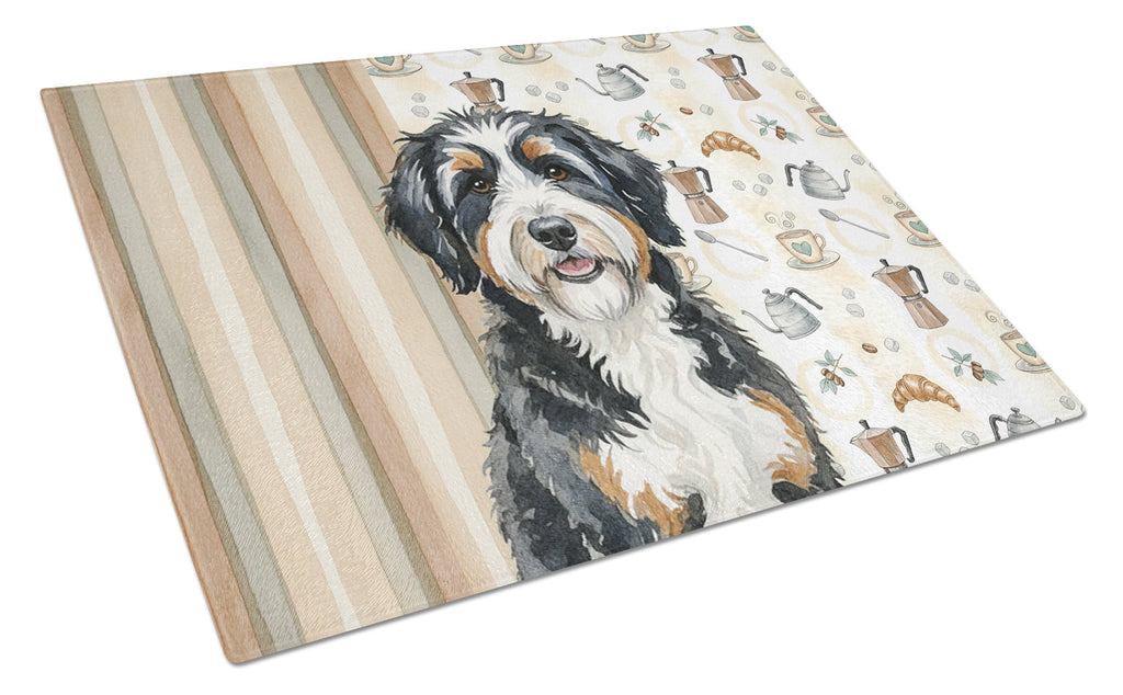 Berndoodle Coffee Bar Cutting Board Tempered Glass Kitchen Cutting Surface, Heat Resistant Chopping, Non-Slip Feet, Food Prep & Serving