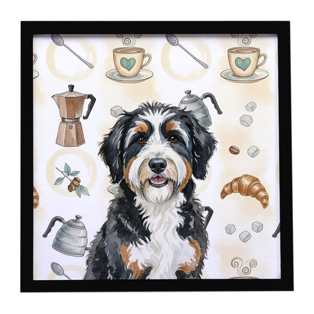 Berndoodle Coffee Bar Framed Metal Print Bathroom, Kitchen, Office, Home Decor Wall Art Ready to Hang, Square, 8X8