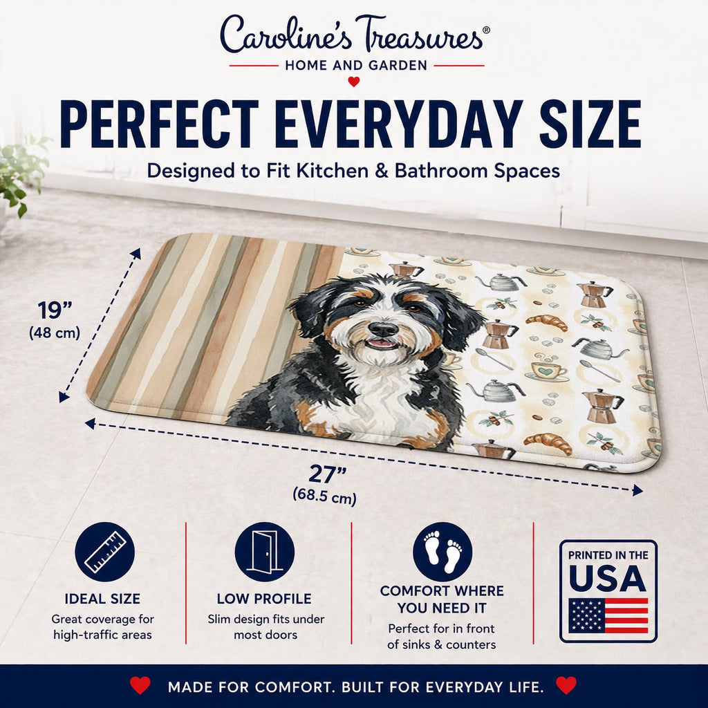 Berndoodle Coffee Bar Memory Foam Kitchen Mat Machine Washable Anti-Fatigue Cushion Comfort Bath or Kitchen Rug