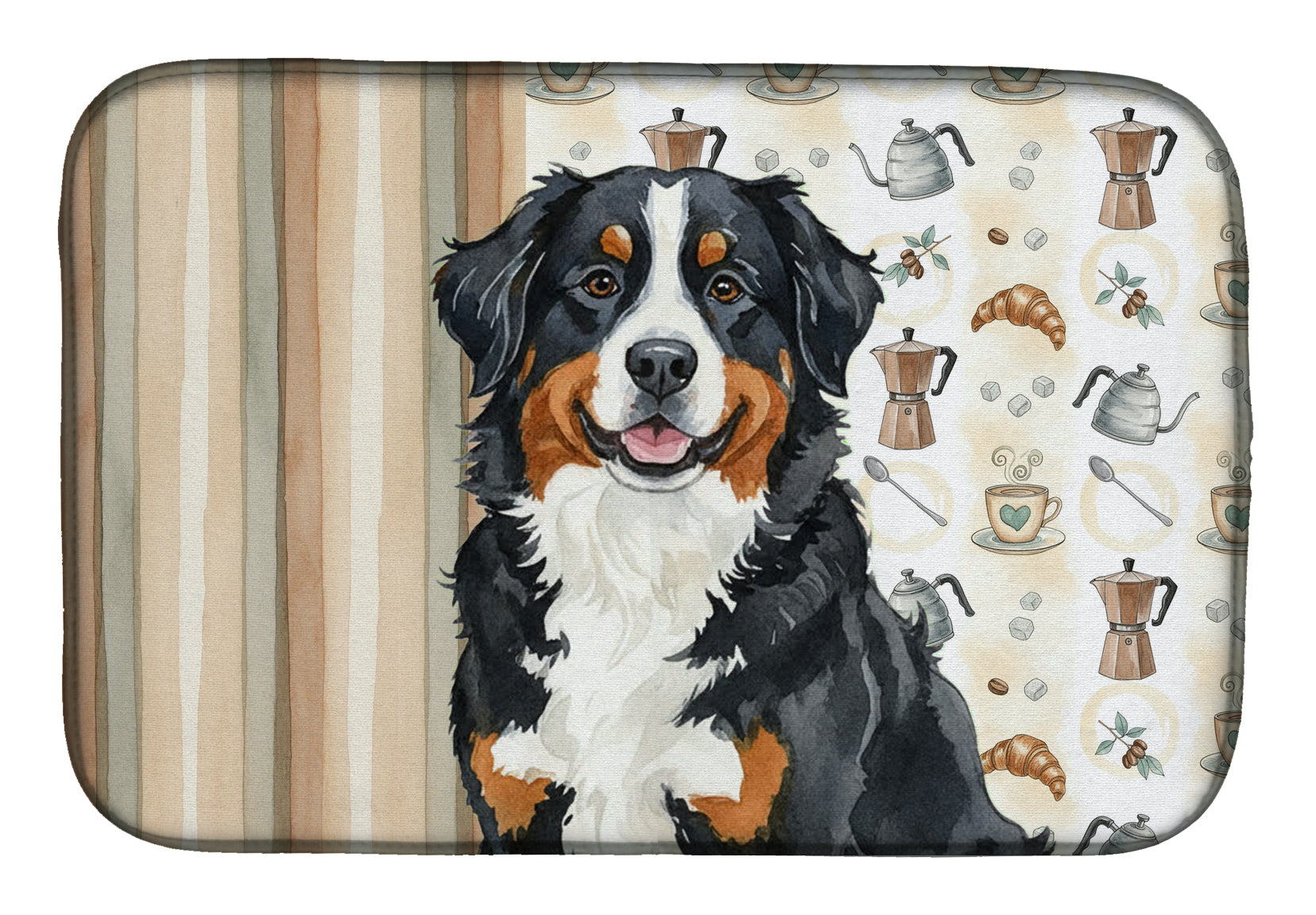 Bernese Mountain Dog Coffee Bar Dish Drying Mat Absorbent Dish Drying Mat Pad for Kitchen Counter Dish Drainer Mat for Countertop, 14 x 21", Multicolor