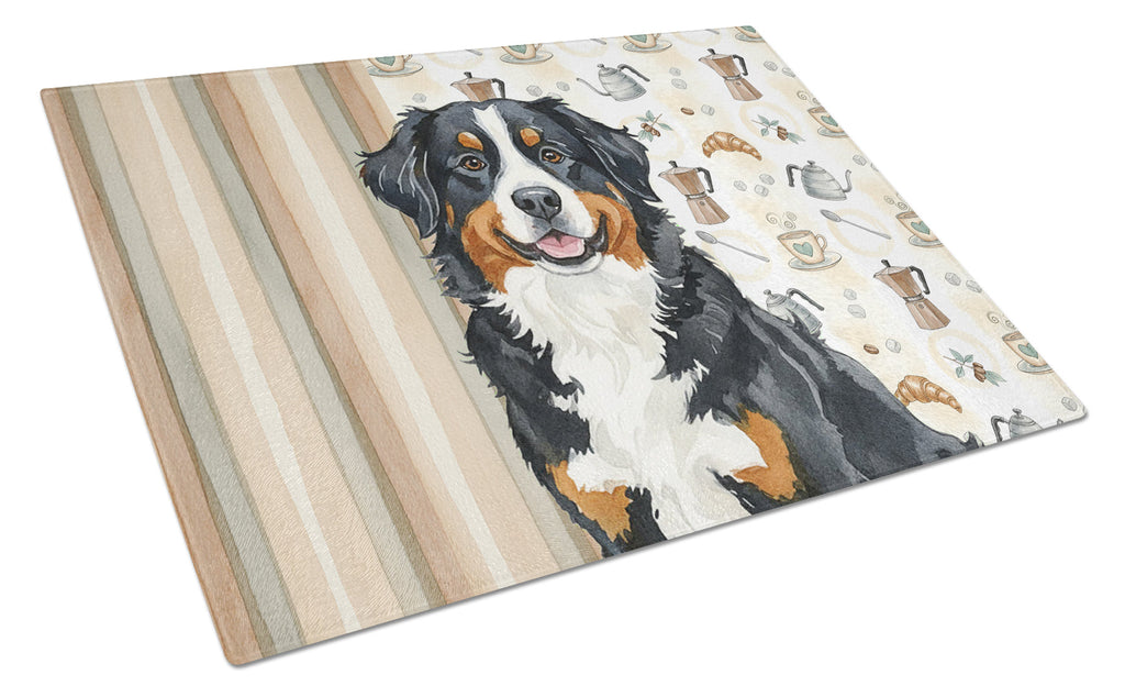 Bernese Mountain Dog Coffee Bar Cutting Board Tempered Glass Kitchen Cutting Surface, Heat Resistant Chopping, Non-Slip Feet, Food Prep & Serving