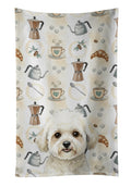 White and Cream Bichon Frise Coffee Bar Kitchen Towel Velour Plush Front and Cotton Loop Back Machine Washable