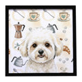 White and Cream Bichon Frise Coffee Bar Framed Metal Print Bathroom, Kitchen, Office, Home Decor Wall Art Ready to Hang, Square, 8X8