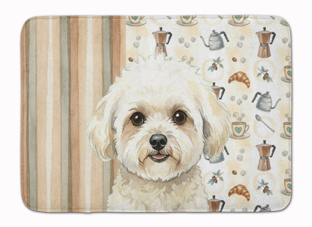 White and Cream Bichon Frise Coffee Bar Memory Foam Kitchen Mat Machine Washable Anti-Fatigue Cushion Comfort Bath or Kitchen Rug