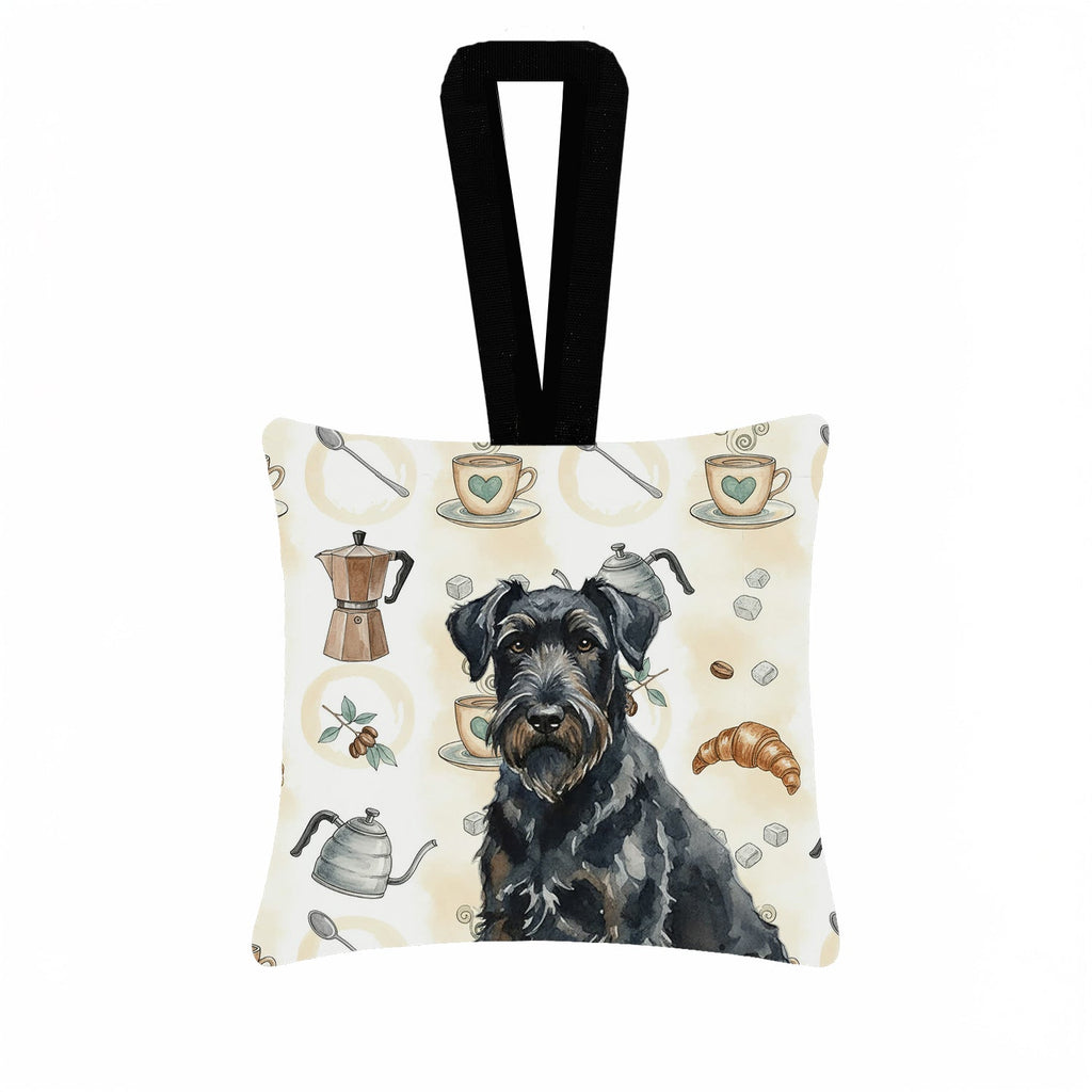 Black Russian Terrier Coffee Bar Hanging Square Fabric Ornament 3.5 � 3.5 Decorative Door-Knob & Tree Hanger, Soft Fabric