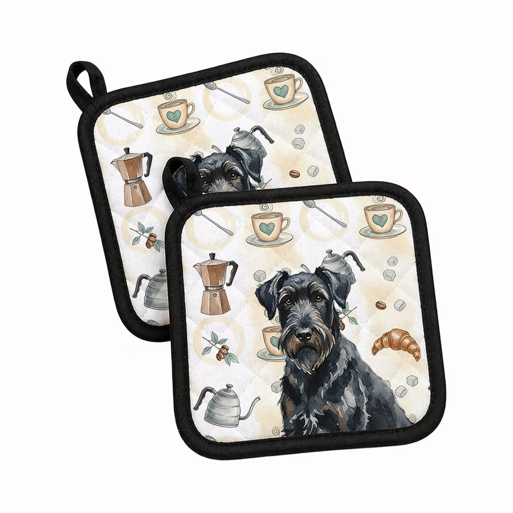 Black Russian Terrier Coffee Bar Pot Holder Set of 2 Heat Resistant Quilted Hot Pads 7.5 x 7.5 Inch, Insulated Kitchen Trivets for Cooking & Baking