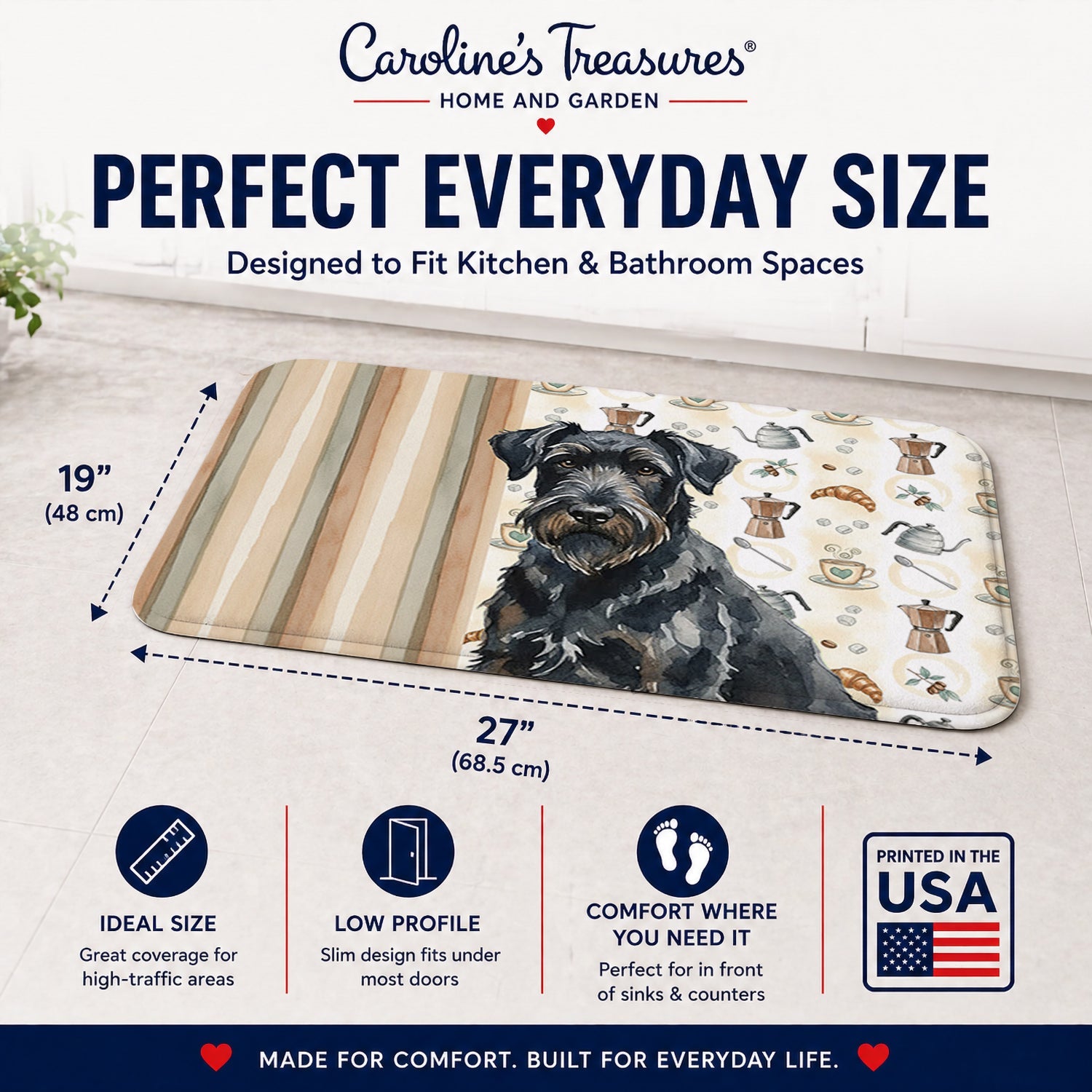 Black Russian Terrier Coffee Bar Memory Foam Kitchen Mat Machine Washable Anti-Fatigue Cushion Comfort Bath or Kitchen Rug