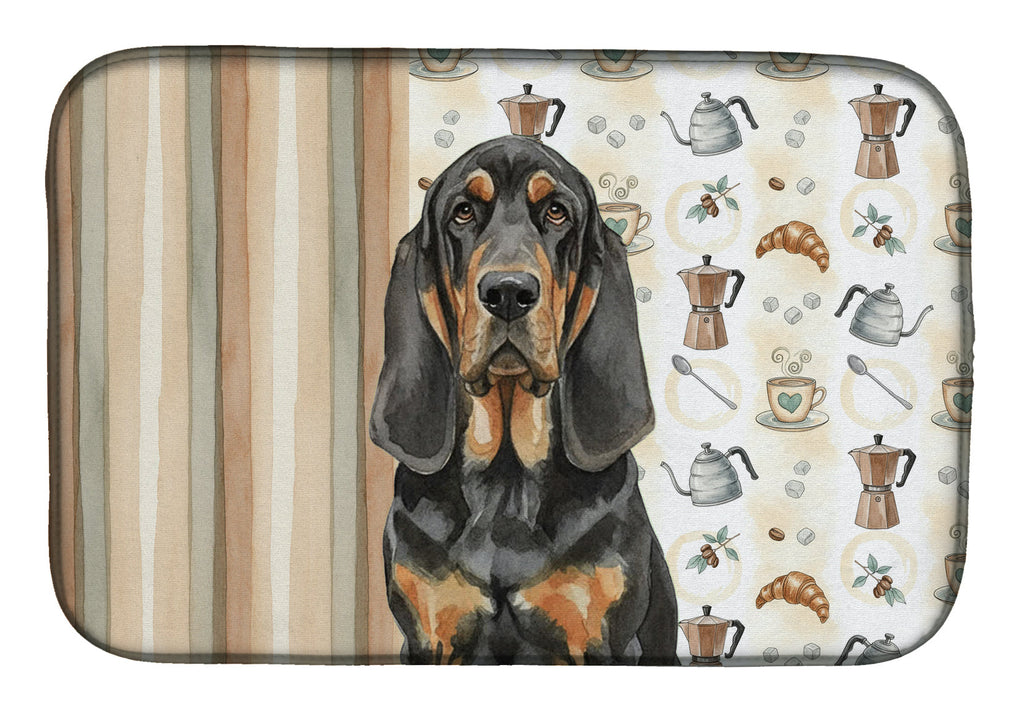 Black and Tan Bloodhound Coffee Bar Dish Drying Mat Absorbent Dish Drying Mat Pad for Kitchen Counter Dish Drainer Mat for Countertop, 14 x 21", Multicolor