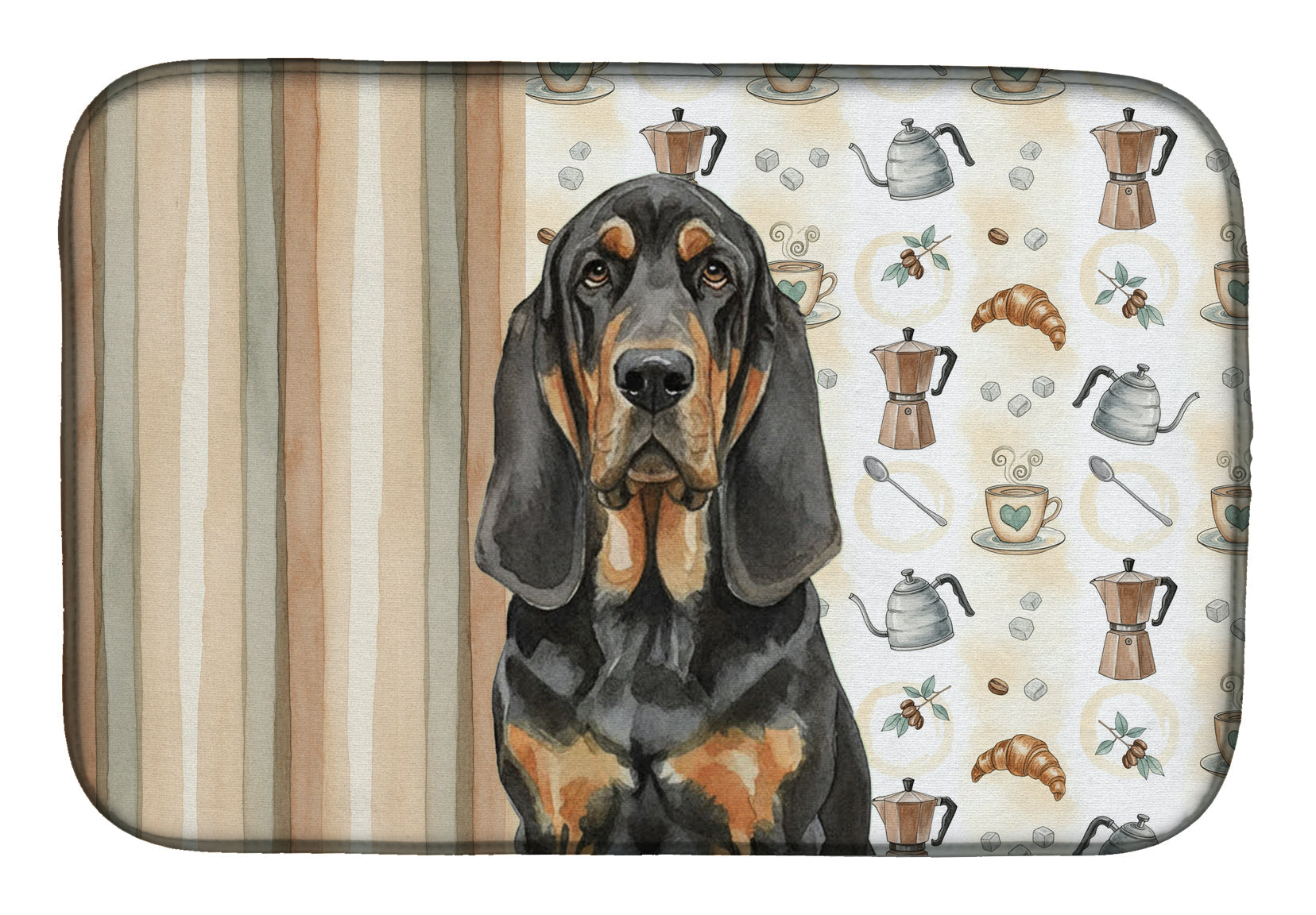 Black and Tan Bloodhound Coffee Bar Dish Drying Mat Absorbent Dish Drying Mat Pad for Kitchen Counter Dish Drainer Mat for Countertop, 14 x 21", Multicolor