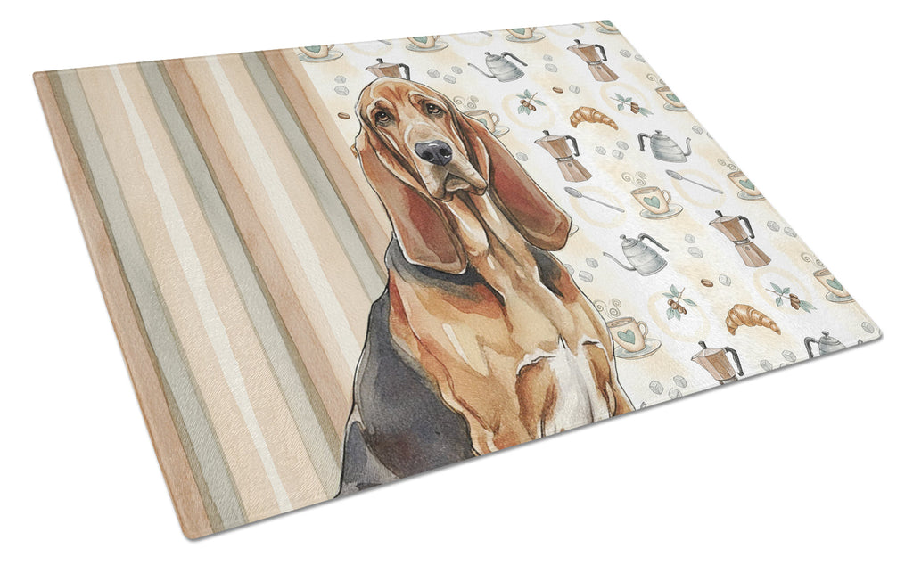 Liver and Tan Bloodhound Coffee Bar Cutting Board Tempered Glass Kitchen Cutting Surface, Heat Resistant Chopping, Non-Slip Feet, Food Prep & Serving