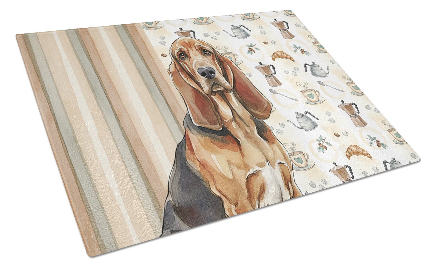 Liver and Tan Bloodhound Coffee Bar Cutting Board Tempered Glass Kitchen Cutting Surface, Heat Resistant Chopping, Non-Slip Feet, Food Prep & Serving