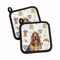 Liver and Tan Bloodhound Coffee Bar Pot Holder Set of 2 Heat Resistant Quilted Hot Pads 7.5 x 7.5 Inch, Insulated Kitchen Trivets for Cooking & Baking