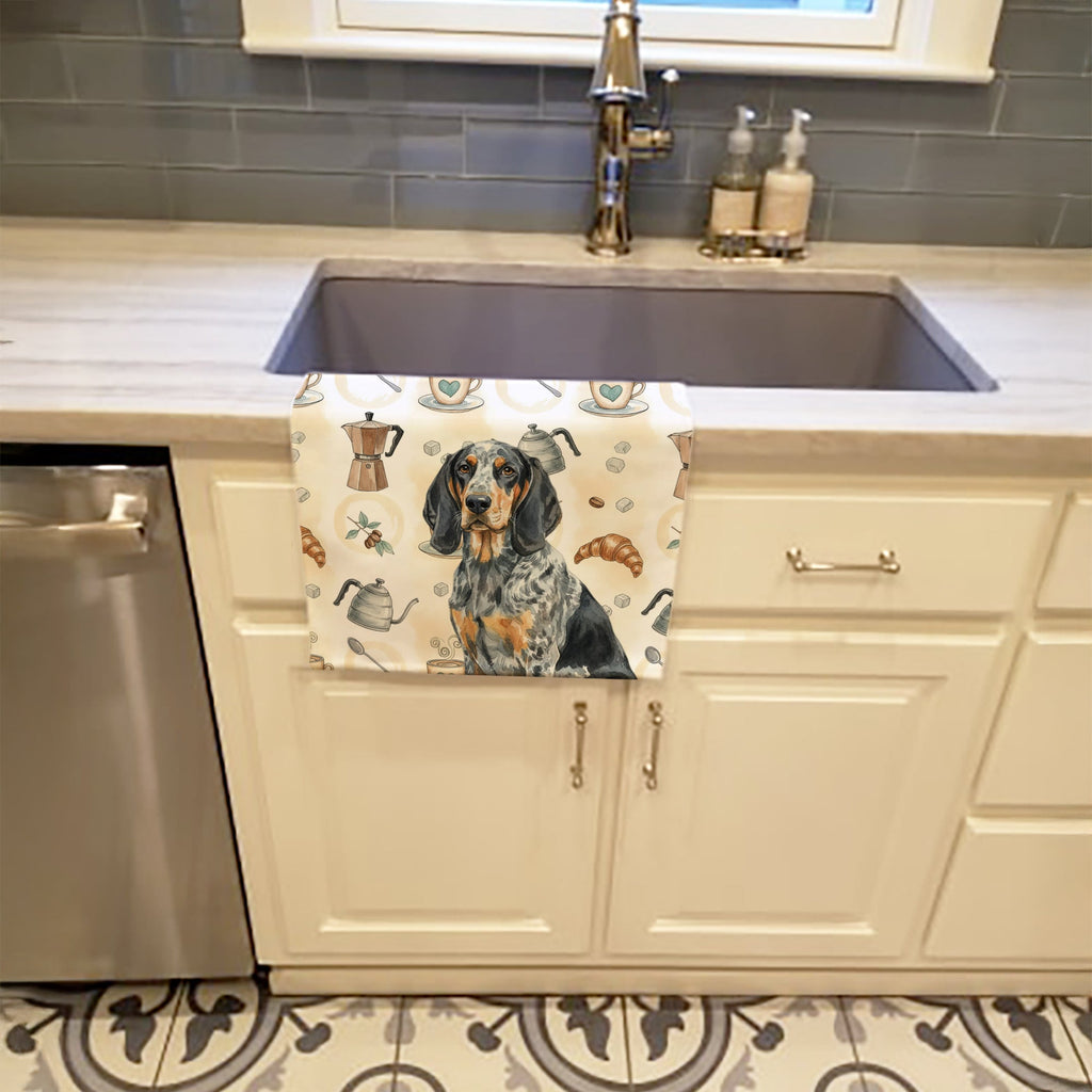 Bluetick Coonhound Coffee Bar Kitchen Towel Velour Plush Front and Cotton Loop Back Machine Washable