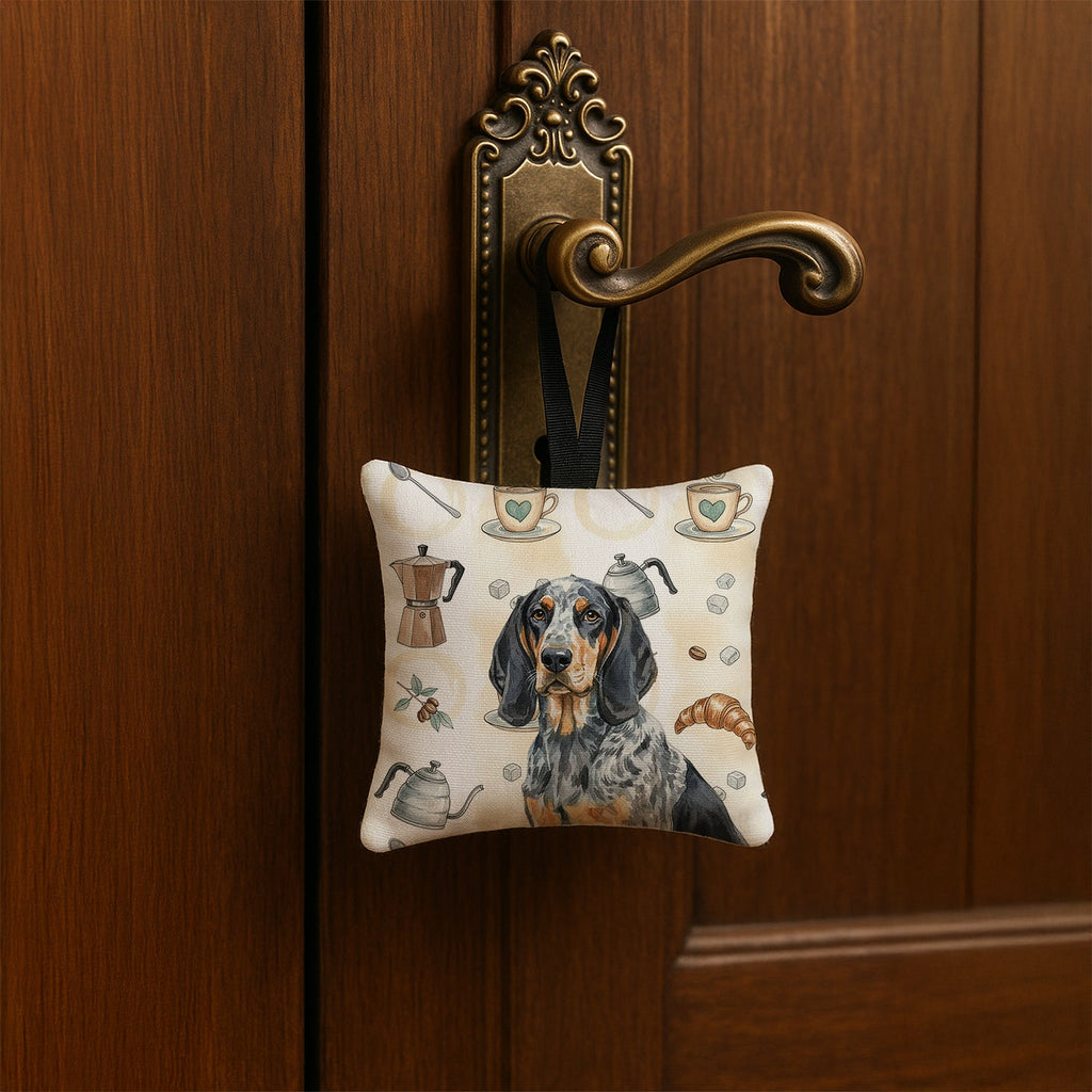Bluetick Coonhound Coffee Bar Hanging Square Fabric Ornament 3.5 � 3.5 Decorative Door-Knob & Tree Hanger, Soft Fabric