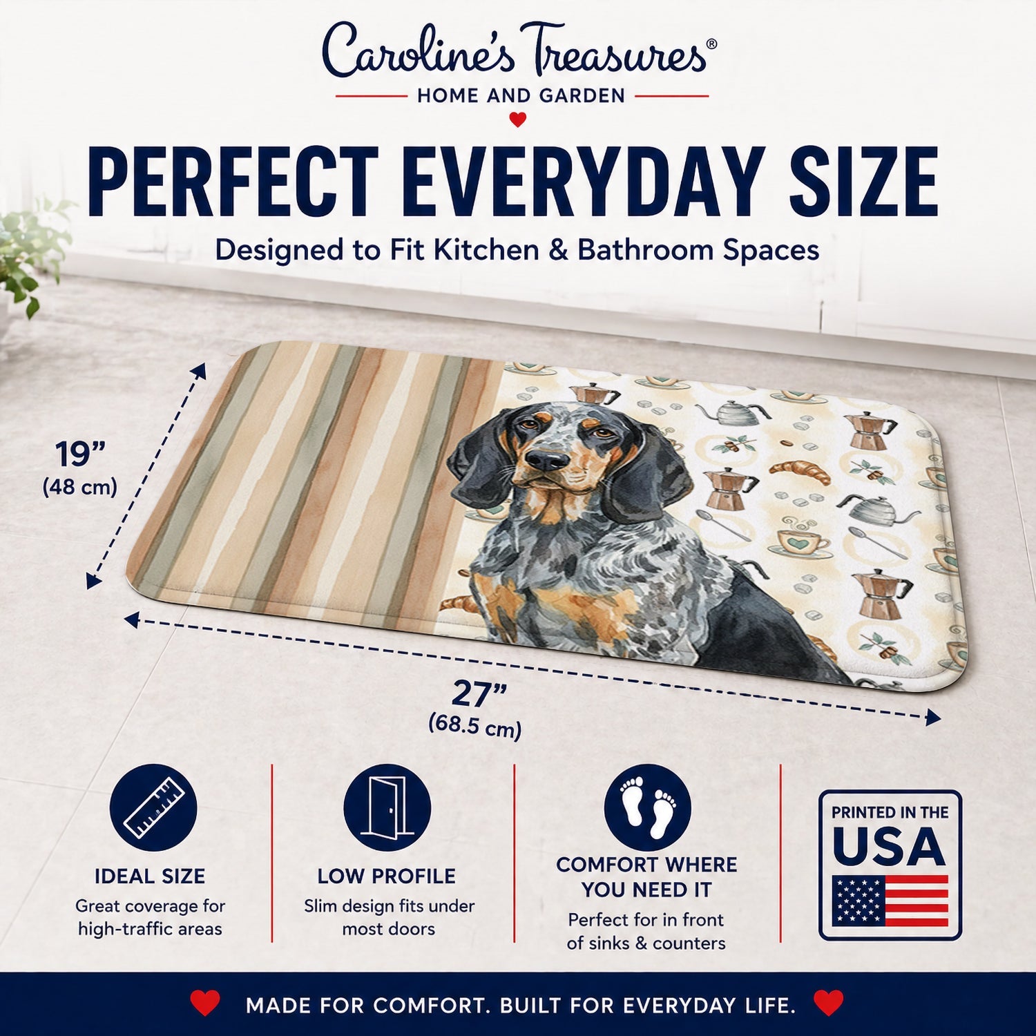 Bluetick Coonhound Coffee Bar Memory Foam Kitchen Mat Machine Washable Anti-Fatigue Cushion Comfort Bath or Kitchen Rug