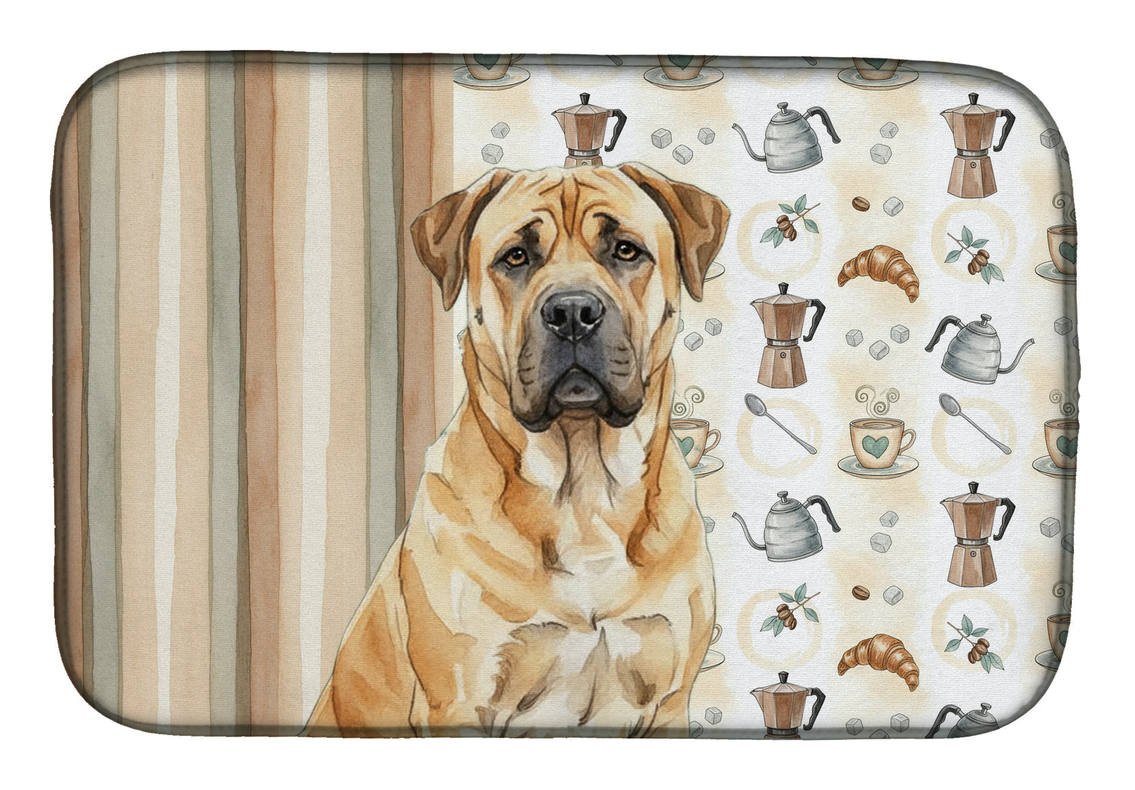 Fawn Boerboel Coffee Bar Dish Drying Mat Absorbent Dish Drying Mat Pad for Kitchen Counter Dish Drainer Mat for Countertop, 14 x 21", Multicolor