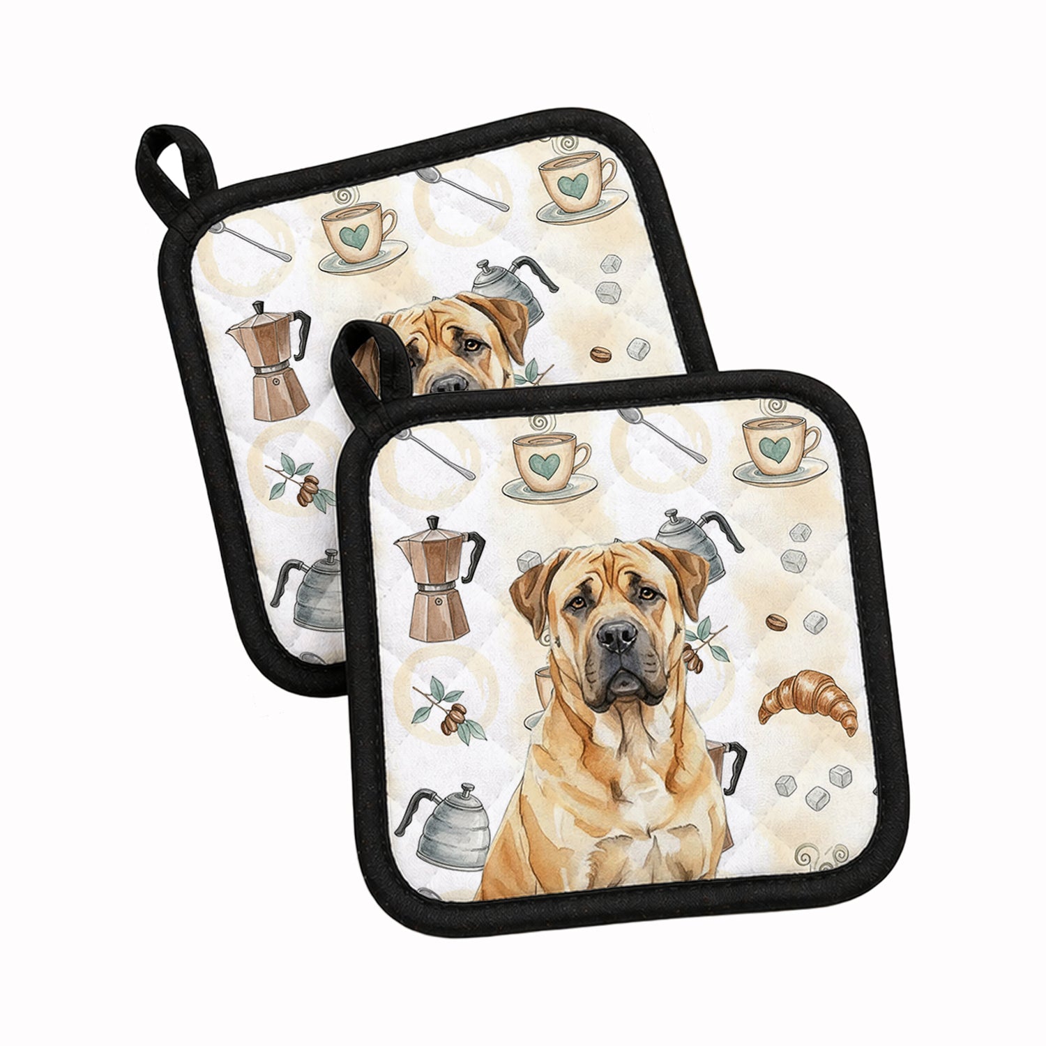 Fawn Boerboel Coffee Bar Pot Holder Set of 2 Heat Resistant Quilted Hot Pads 7.5 x 7.5 Inch, Insulated Kitchen Trivets for Cooking & Baking