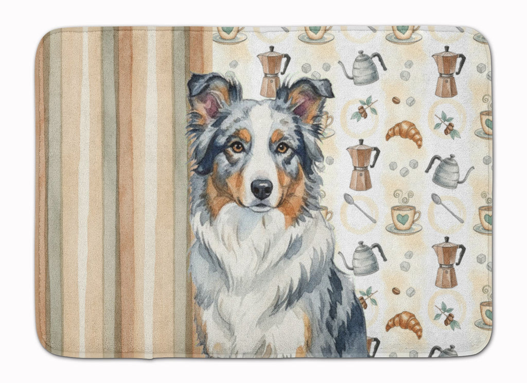 Blue Merle Border Collie Coffee Bar Memory Foam Kitchen Mat Machine Washable Anti-Fatigue Cushion Comfort Bath or Kitchen Rug