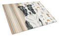 Border Collie Coffee Bar Cutting Board Tempered Glass Kitchen Cutting Surface, Heat Resistant Chopping, Non-Slip Feet, Food Prep & Serving
